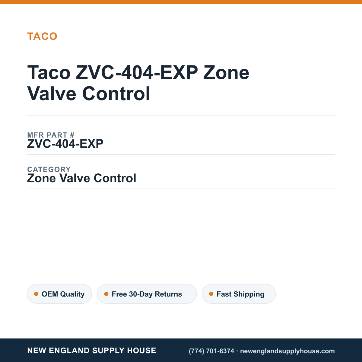 Taco ZVC-404-EXP Zone Valve Control — New England Supply House spec card [NESH-SPEC-CARD-V2]