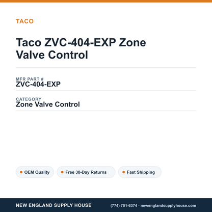 Taco ZVC-404-EXP Zone Valve Control — New England Supply House spec card [NESH-SPEC-CARD-V2]
