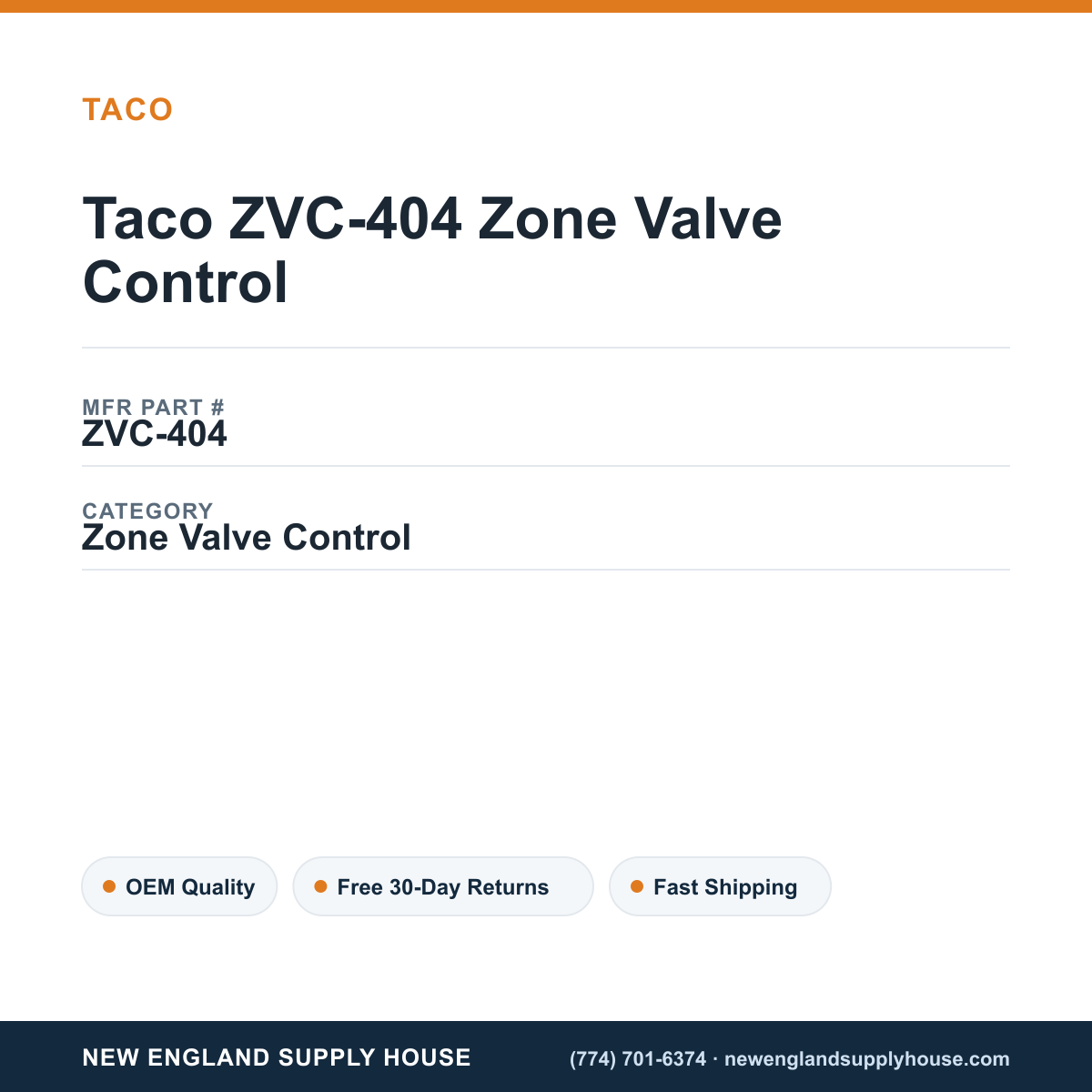 Taco ZVC-404 Zone Valve Control — New England Supply House spec card [NESH-SPEC-CARD-V2]