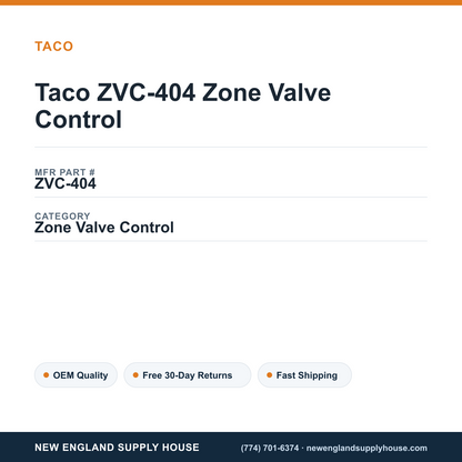 Taco ZVC-404 Zone Valve Control — New England Supply House spec card [NESH-SPEC-CARD-V2]