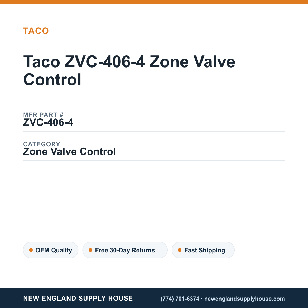 Taco ZVC-406-4 Zone Valve Control — New England Supply House spec card [NESH-SPEC-CARD-V2]