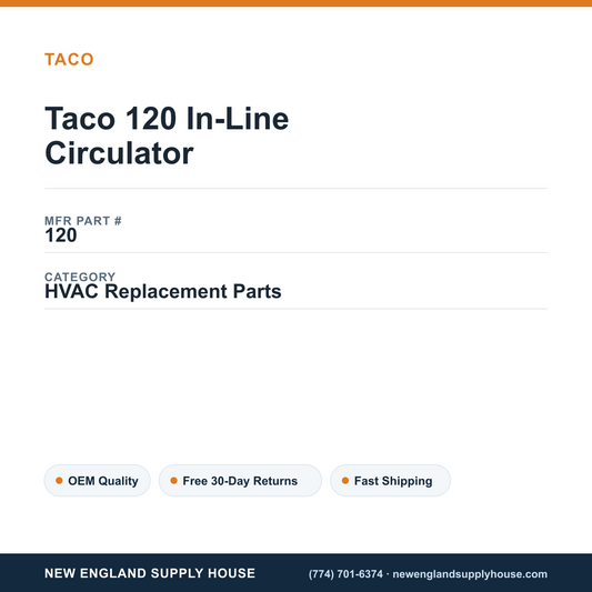 Taco 120 In-Line Circulator — New England Supply House spec card [NESH-SPEC-CARD-V2]