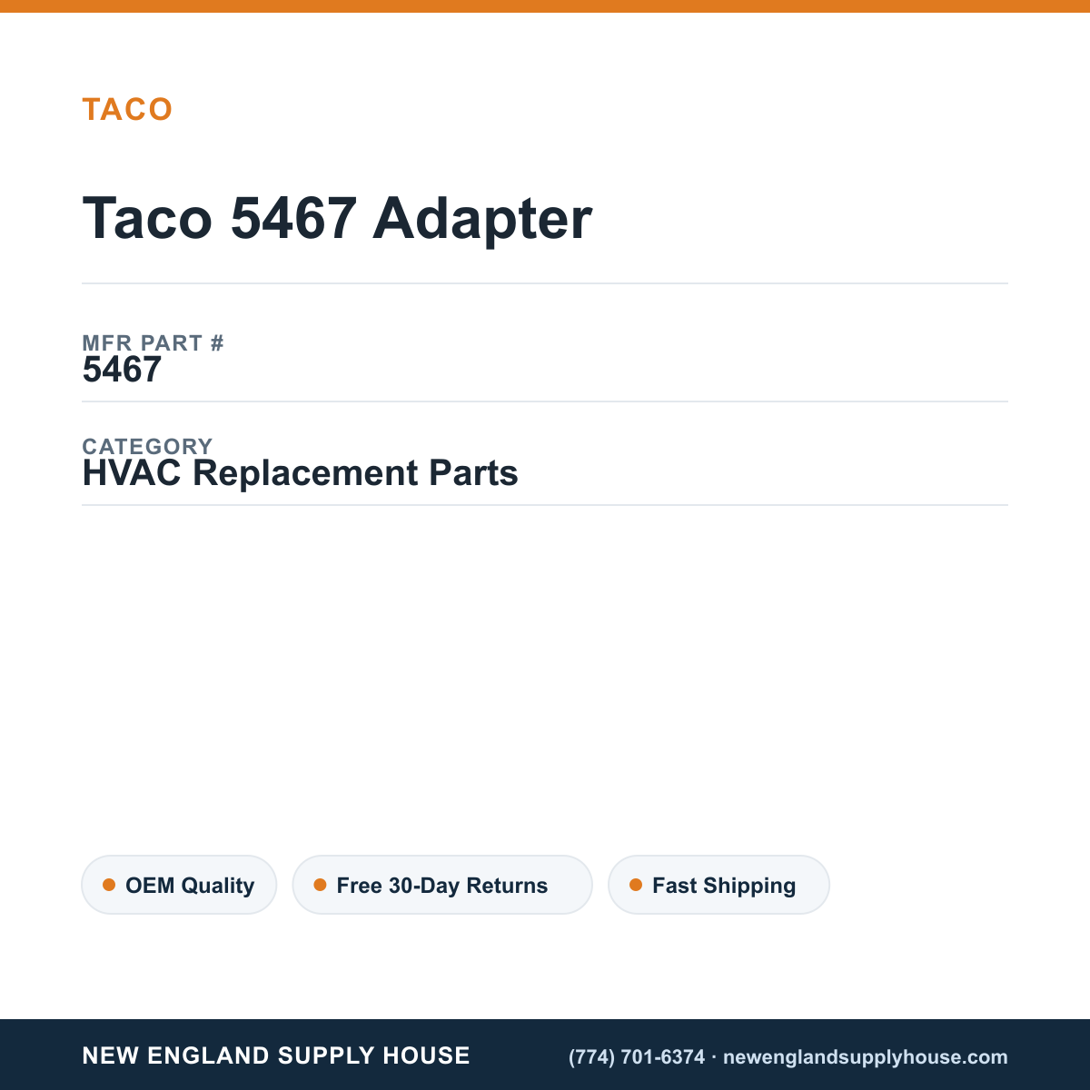 Taco 5467 Adapter — New England Supply House spec card [NESH-SPEC-CARD-V2]