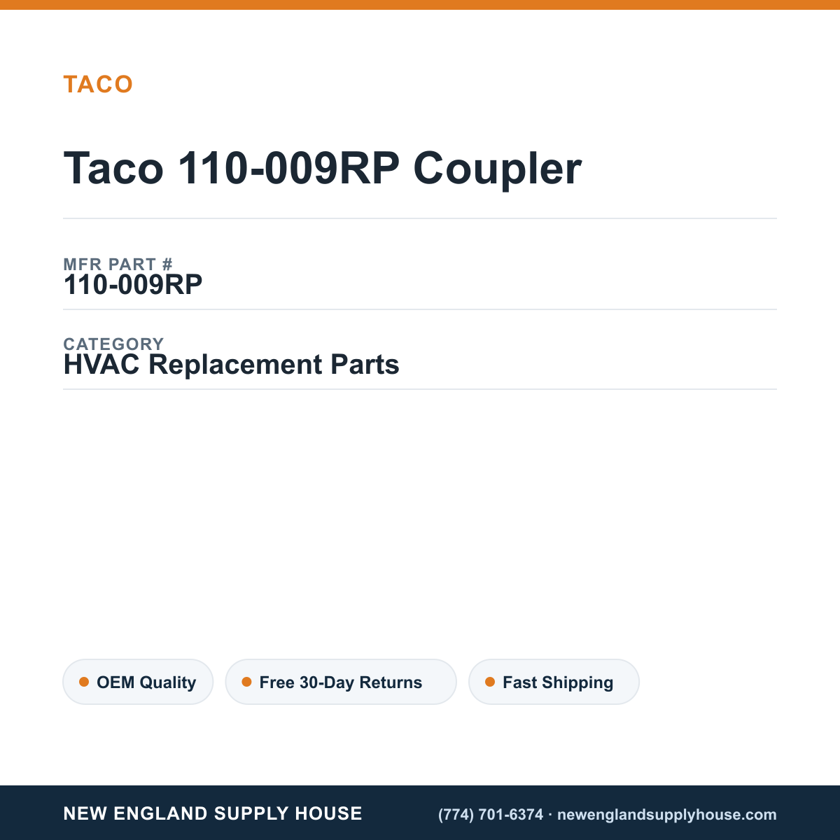 Taco 110-009RP Coupler — New England Supply House spec card [NESH-SPEC-CARD-V2]