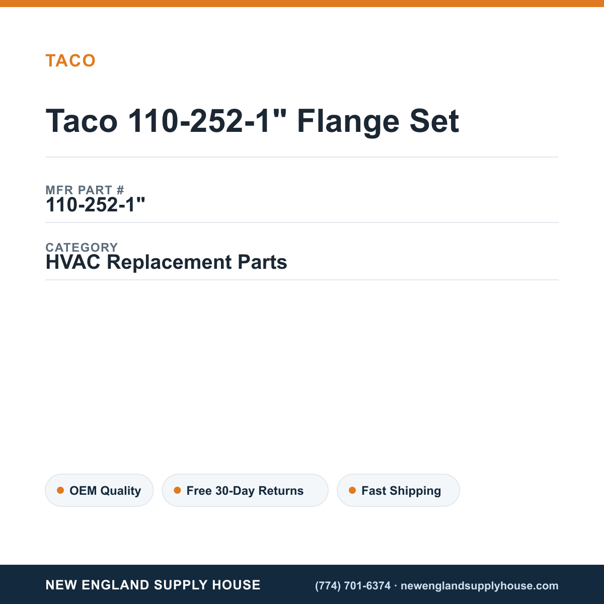 Taco 110-252-1" Flange Set — New England Supply House spec card [NESH-SPEC-CARD-V2]