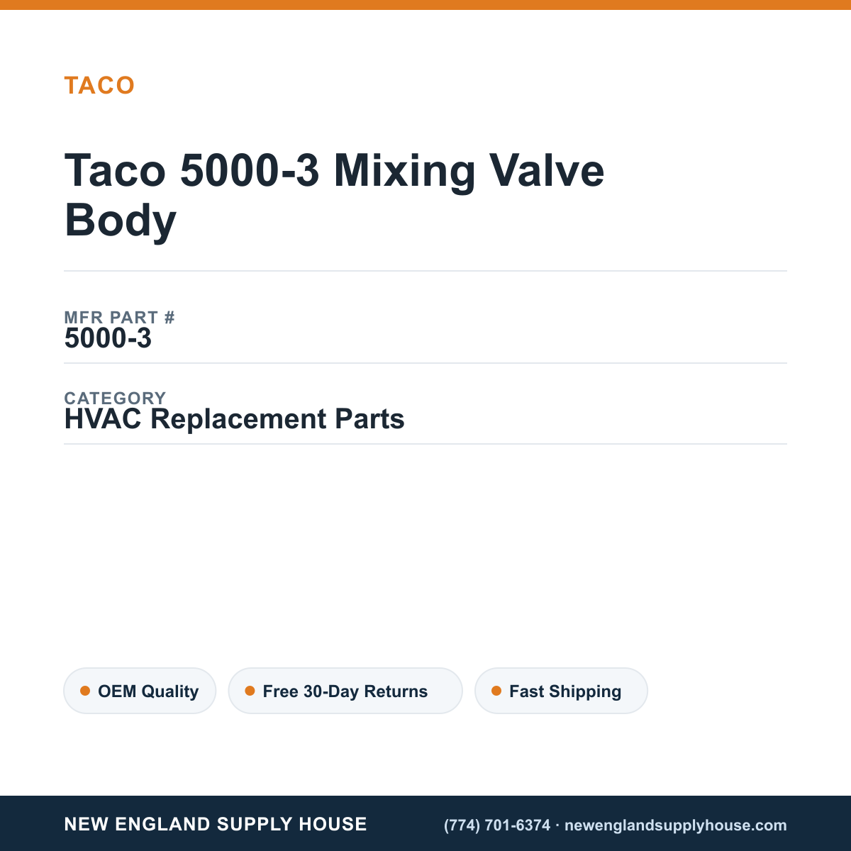 Taco 5000-3 Mixing Valve Body — New England Supply House spec card [NESH-SPEC-CARD-V2]