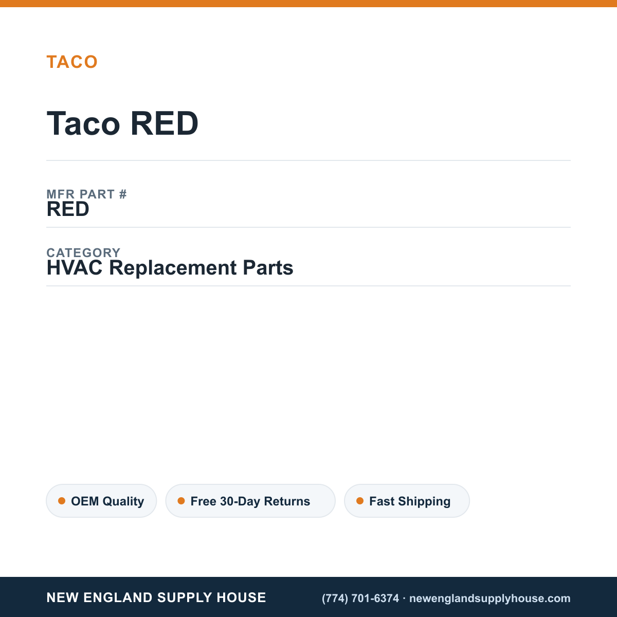 Taco RED — New England Supply House spec card [NESH-SPEC-CARD-V2]
