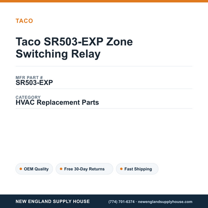 Taco SR503-EXP Zone Switching Relay — New England Supply House spec card [NESH-SPEC-CARD-V2]