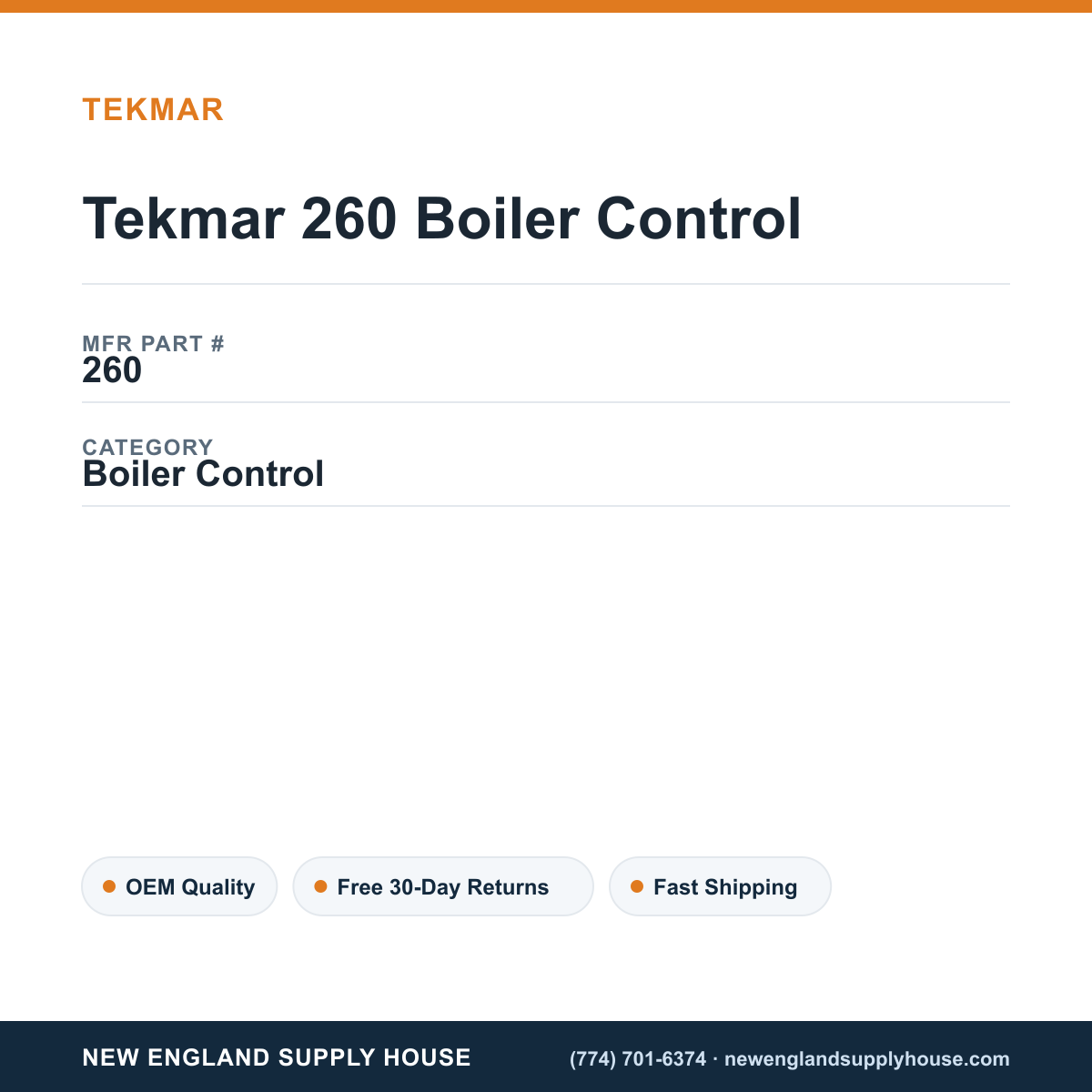 Tekmar 260 Boiler Control — New England Supply House spec card [NESH-SPEC-CARD-V2]