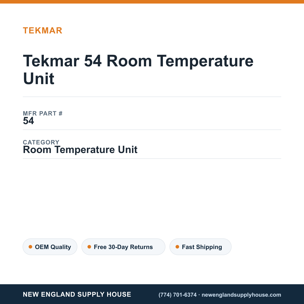 Tekmar 54 Room Temperature Unit — New England Supply House spec card [NESH-SPEC-CARD-V2]