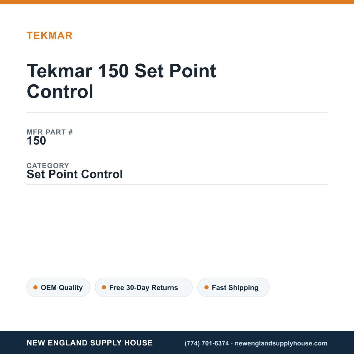 Tekmar 150 Set Point Control — New England Supply House spec card [NESH-SPEC-CARD-V2]