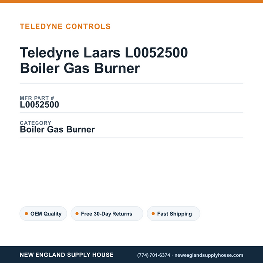 Teledyne Laars L0052500 Boiler Gas Burner — New England Supply House spec card [NESH-SPEC-CARD-V2]