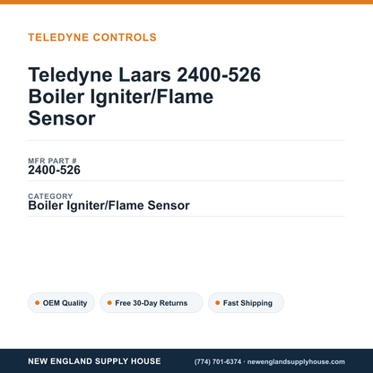 Teledyne Laars 2400-526 Boiler Igniter/Flame Sensor — New England Supply House spec card [NESH-SPEC-CARD-V2]