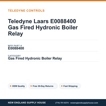 Teledyne Laars E0088400 Gas Fired Hydronic Boiler Relay — New England Supply House spec card [NESH-SPEC-CARD-V2]