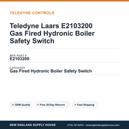 Teledyne Laars E2103200 Gas Fired Hydronic Boiler Safety Switch — New England Supply House spec card [NESH-SPEC-CARD-V2]