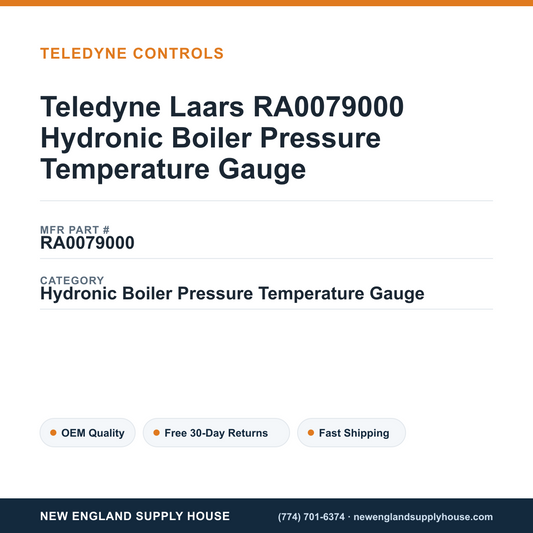 Teledyne Laars RA0079000 Hydronic Boiler Pressure Temperature Gauge — New England Supply House spec card [NESH-SPEC-CARD-V2]