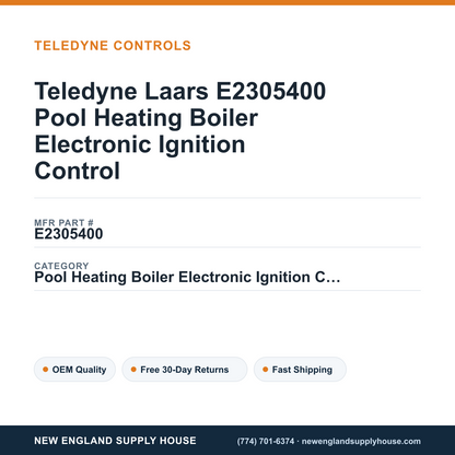 Teledyne Laars E2305400 Pool Heating Boiler Electronic Ignition Control — New England Supply House spec card [NESH-SPEC-CARD-V2]