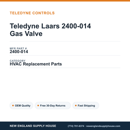 Teledyne Laars 2400-014 Gas Valve — New England Supply House spec card [NESH-SPEC-CARD-V2]