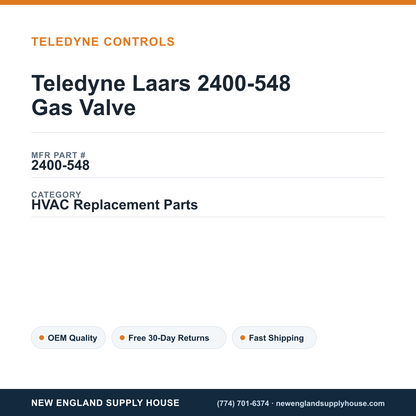Teledyne Laars 2400-548 Gas Valve — New England Supply House spec card [NESH-SPEC-CARD-V2]