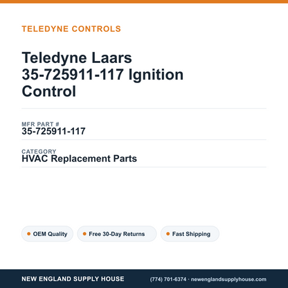 Teledyne Laars 35-725911-117 Ignition Control — New England Supply House spec card [NESH-SPEC-CARD-V2]