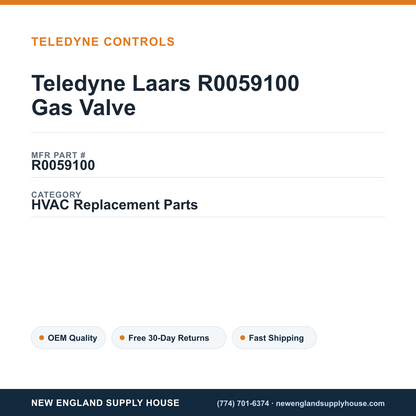 Teledyne Laars R0059100 Gas Valve — New England Supply House spec card [NESH-SPEC-CARD-V2]