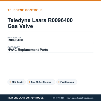 Teledyne Laars R0096400 Gas Valve — New England Supply House spec card [NESH-SPEC-CARD-V2]