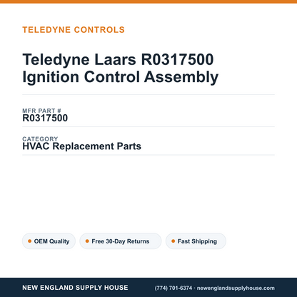 Teledyne Laars R0317500 Ignition Control Assembly — New England Supply House spec card [NESH-SPEC-CARD-V2]