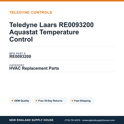 Teledyne Laars RE0093200 Aquastat Temperature Control — New England Supply House spec card [NESH-SPEC-CARD-V2]