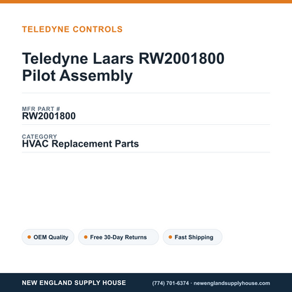 Teledyne Laars RW2001800 Pilot Assembly — New England Supply House spec card [NESH-SPEC-CARD-V2]