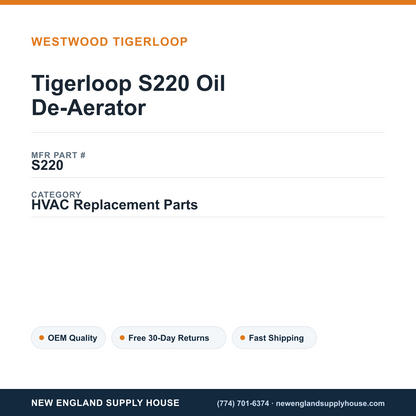 Tigerloop S220 Oil De-Aerator — New England Supply House spec card [NESH-SPEC-CARD-V2]