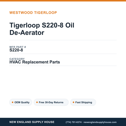 Tigerloop S220-8 Oil De-Aerator — New England Supply House spec card [NESH-SPEC-CARD-V2]
