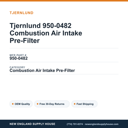 Tjernlund 950-0482 Combustion Air Intake Pre-Filter — New England Supply House spec card [NESH-SPEC-CARD-V2]