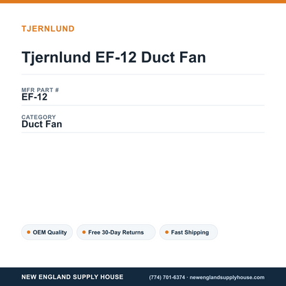 Tjernlund EF-12 Duct Fan — New England Supply House spec card [NESH-SPEC-CARD-V2]