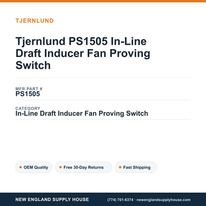 Tjernlund PS1505 In-Line Draft Inducer Fan Proving Switch — New England Supply House spec card [NESH-SPEC-CARD-V2]