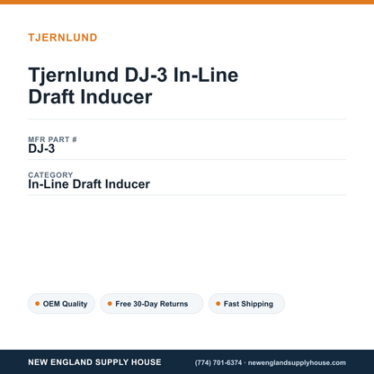 Tjernlund DJ-3 In-Line Draft Inducer — New England Supply House spec card [NESH-SPEC-CARD-V2]
