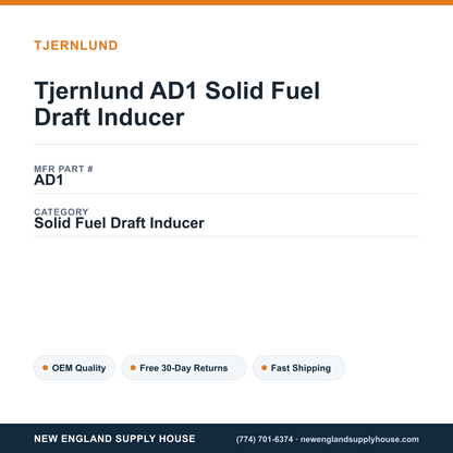 Tjernlund AD1 Solid Fuel Draft Inducer — New England Supply House spec card [NESH-SPEC-CARD-V2]