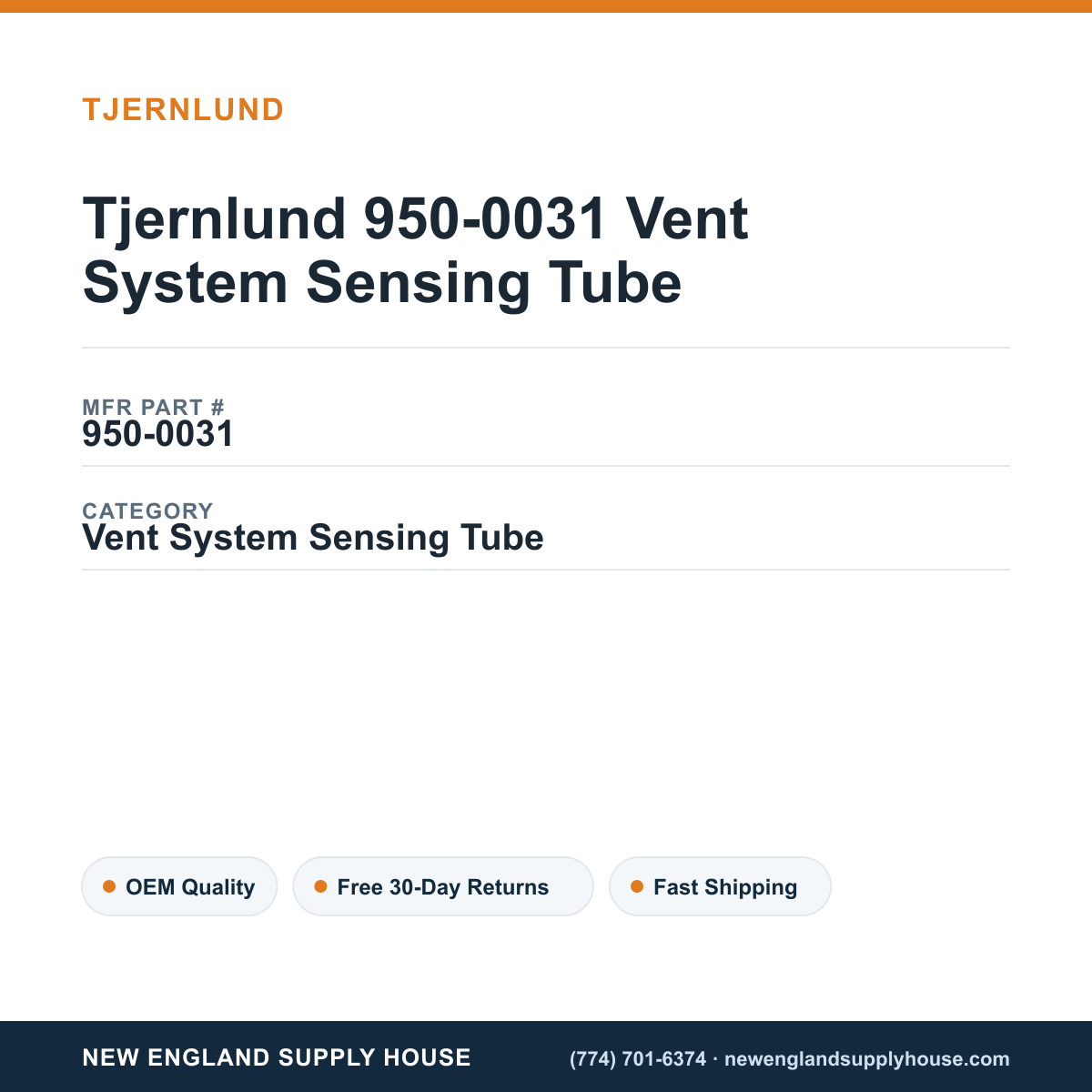 Tjernlund 950-0031 Vent System Sensing Tube — New England Supply House spec card [NESH-SPEC-CARD-V2]