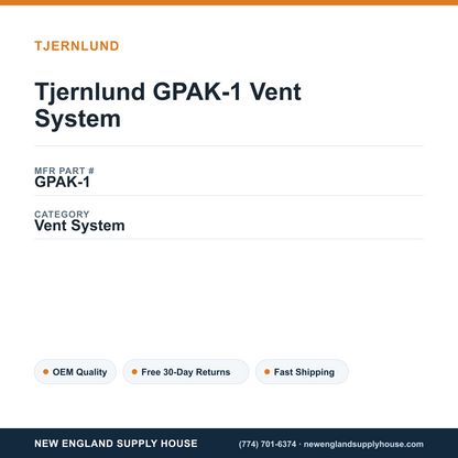 Tjernlund GPAK-1 Vent System — New England Supply House spec card [NESH-SPEC-CARD-V2]