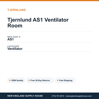 Tjernlund AS1 Ventilator Room — New England Supply House spec card [NESH-SPEC-CARD-V2]