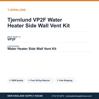 Tjernlund VP2F Water Heater Side Wall Vent Kit — New England Supply House spec card [NESH-SPEC-CARD-V2]