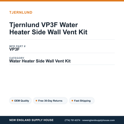 Tjernlund VP3F Water Heater Side Wall Vent Kit — New England Supply House spec card [NESH-SPEC-CARD-V2]