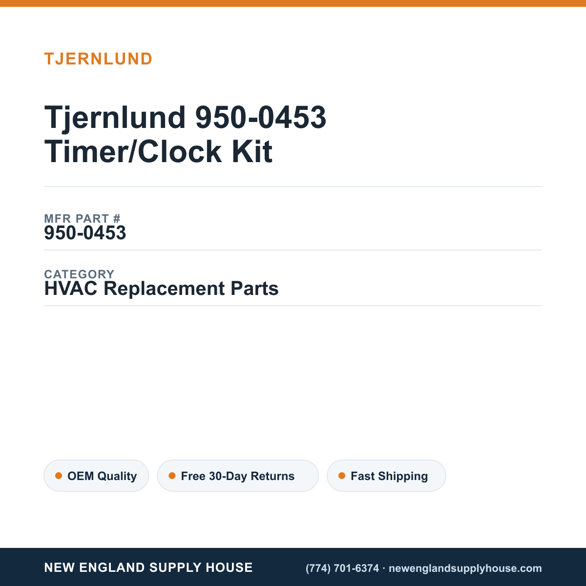 Tjernlund 950-0453 Timer/Clock Kit — New England Supply House spec card [NESH-SPEC-CARD-V2]