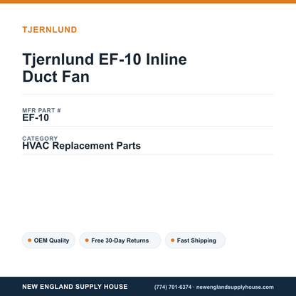 Tjernlund EF-10 Inline Duct Fan — New England Supply House spec card [NESH-SPEC-CARD-V2]