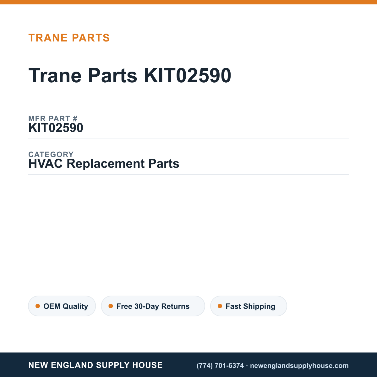 Trane Parts KIT02590 — New England Supply House spec card [NESH-SPEC-CARD-V2]