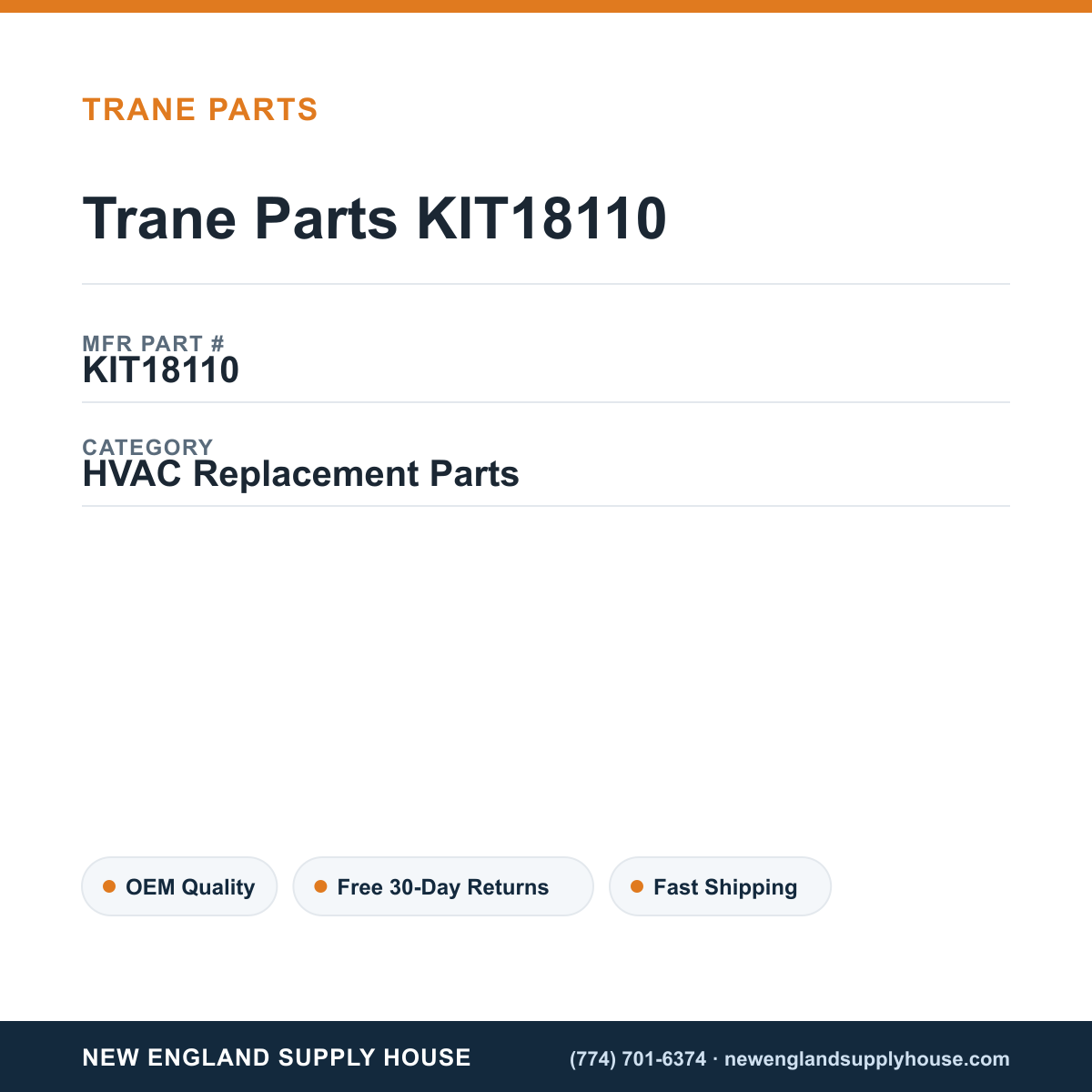Trane Parts KIT18110 — New England Supply House spec card [NESH-SPEC-CARD-V2]