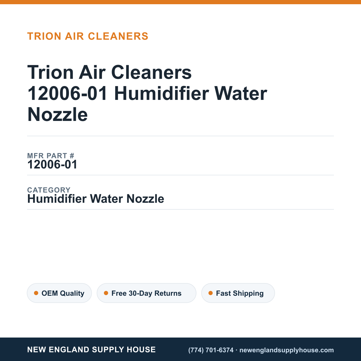 Trion Air Cleaners 12006-01 Humidifier Water Nozzle — New England Supply House spec card [NESH-SPEC-CARD-V2]