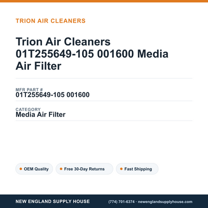 Trion Air Cleaners 01T255649-105 001600 Media Air Filter — New England Supply House spec card [NESH-SPEC-CARD-V2]