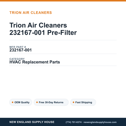 Trion Air Cleaners 232167-001 Pre-Filter — New England Supply House spec card [NESH-SPEC-CARD-V2]