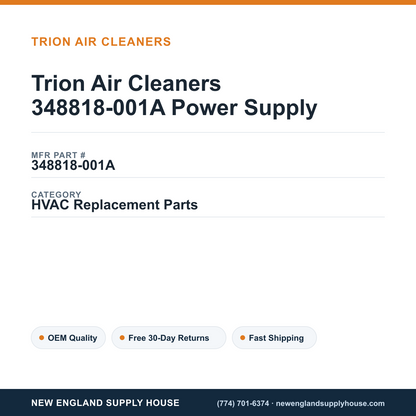 Trion Air Cleaners 348818-001A Power Supply — New England Supply House spec card [NESH-SPEC-CARD-V2]