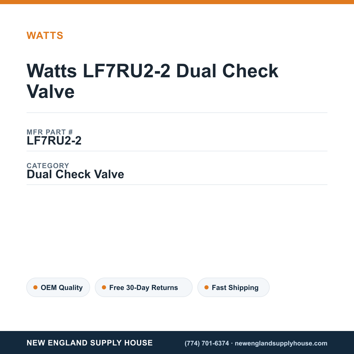 Watts LF7RU2-2 Dual Check Valve — New England Supply House spec card [NESH-SPEC-CARD-V2]